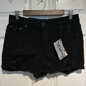 Distressed denim shorts